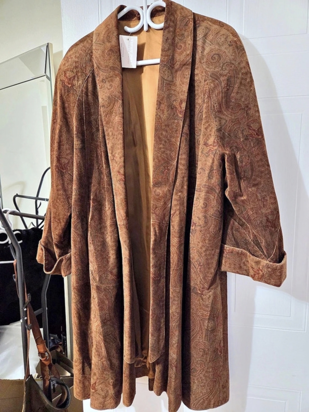 Vintage Harvest Real Suede Leather Paisley Swing Coat Jacket Large